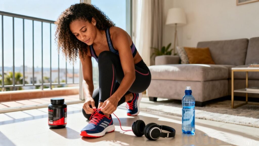 Mulher em preparação para treino